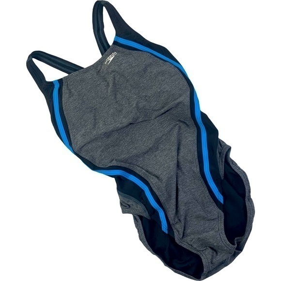 SPEEDO Gray & Blue Quantum Fusion Splice One‎ Piece Swimsuit - Picture 1 of 11